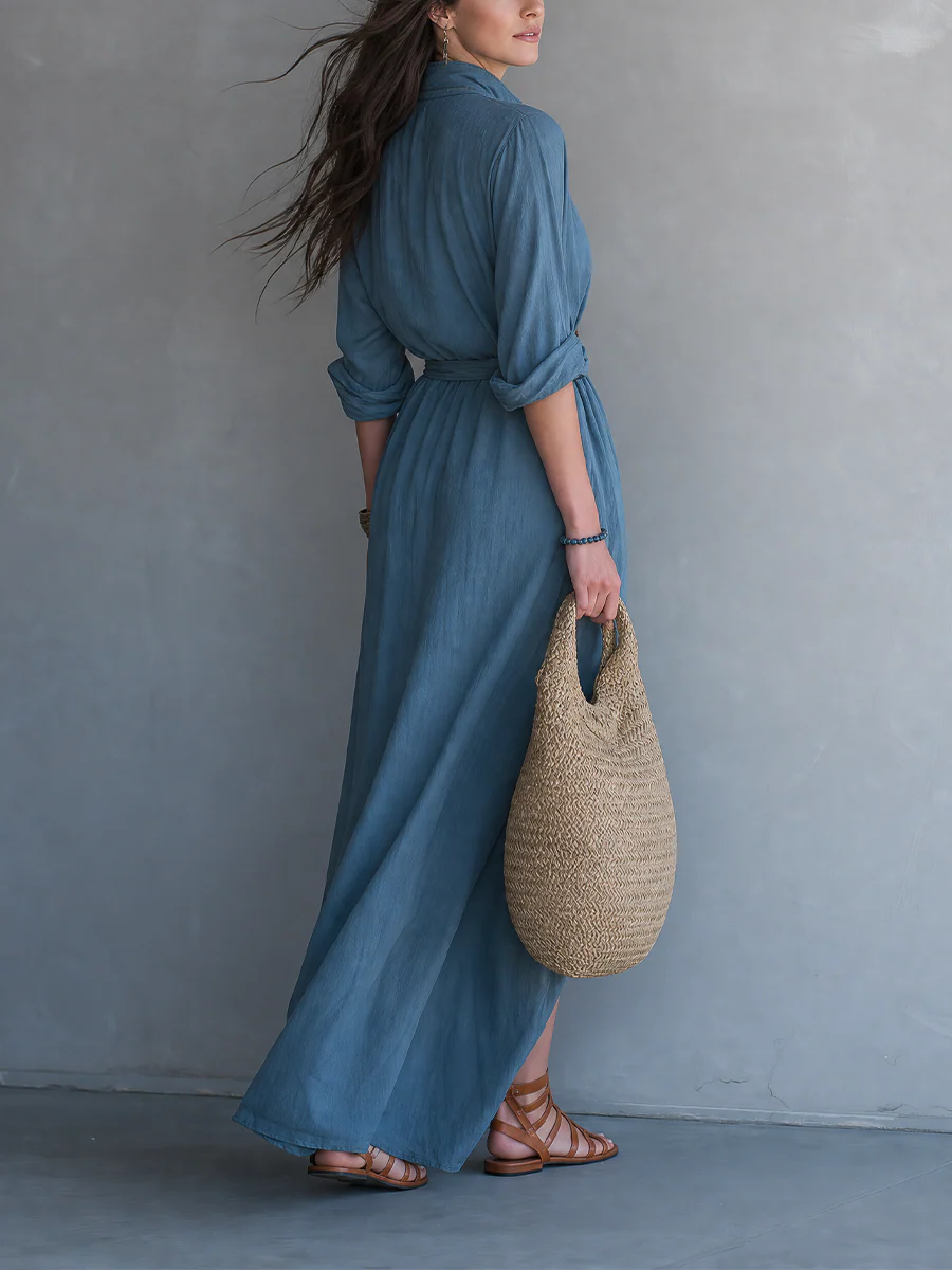 Effortless Resort Blue Button Front Maxi Dress - Image 2