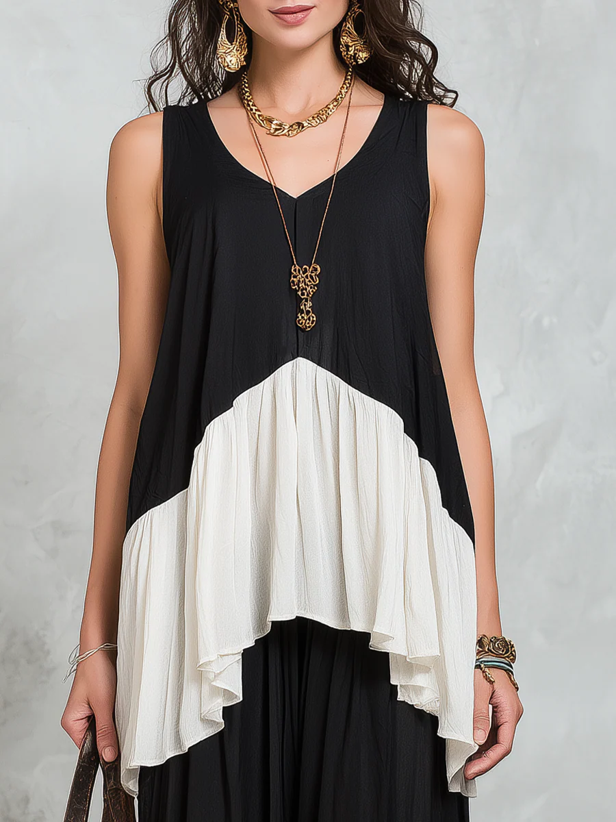 Elegant Black Colorblock Layered Skirt Set - Image 2