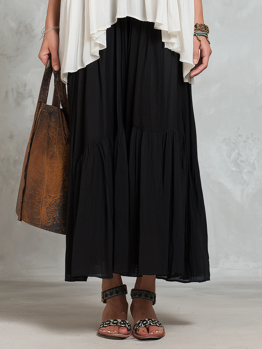 Elegant Black Colorblock Layered Skirt Set - Image 3