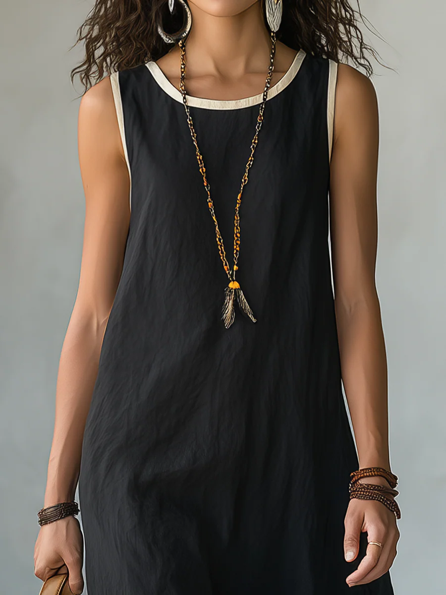 Elegant Black Contrast Ruffle Midi Dress - Image 2