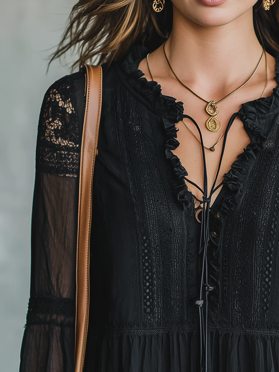 Elegant Black Lace Trim Blouse - Image 4