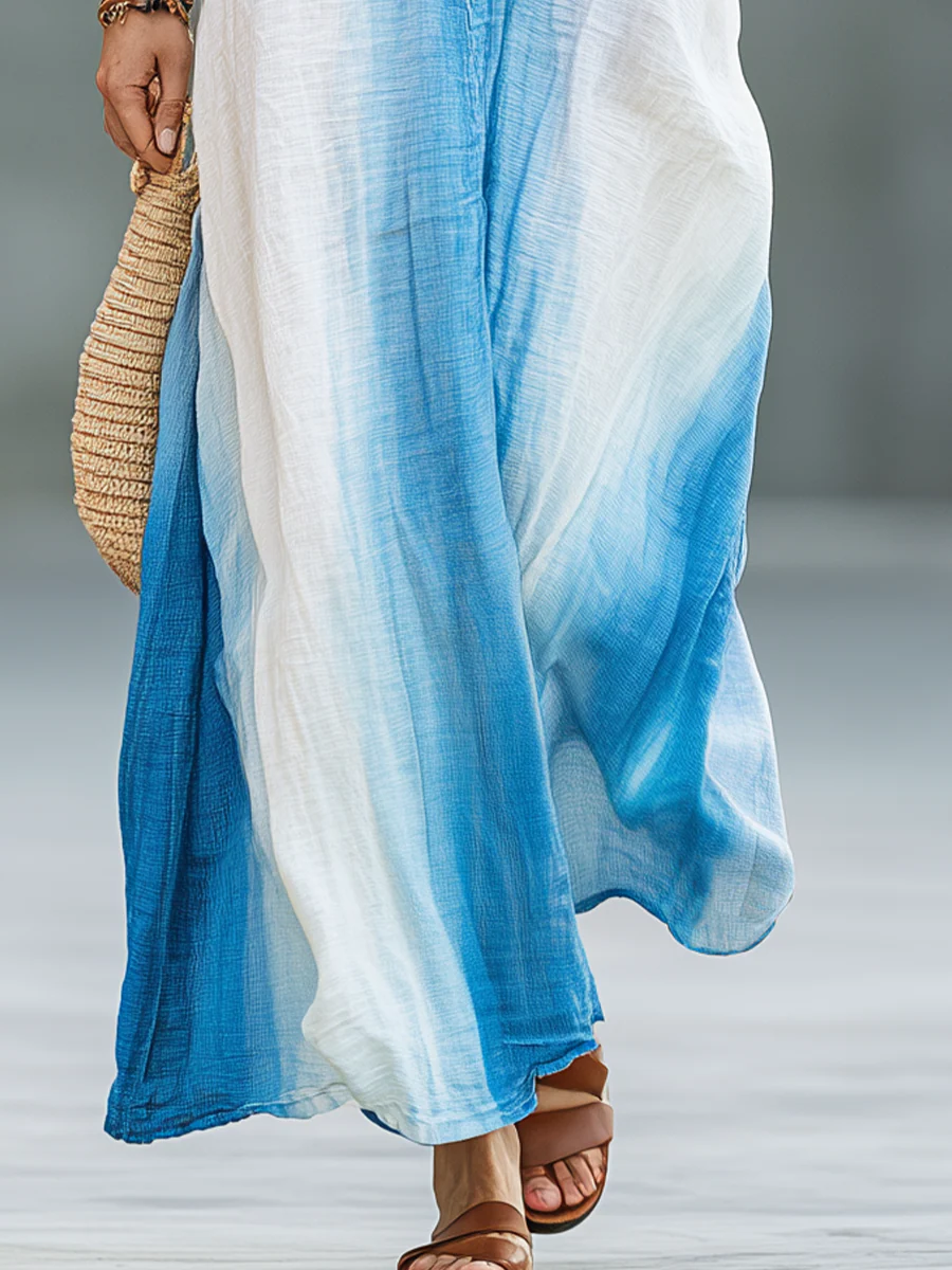 Elegant Blue Gradient Button-Down Shirt Dress - Image 3