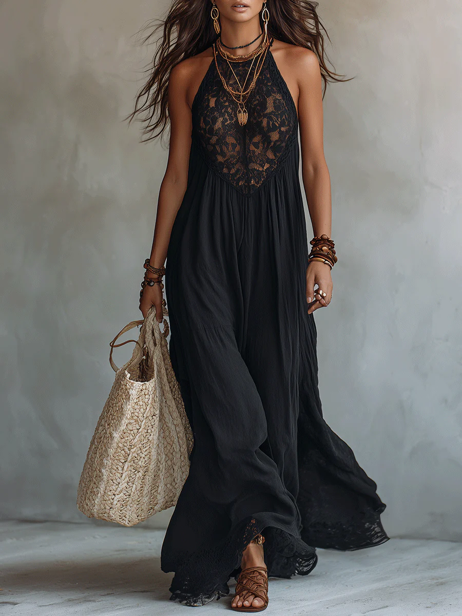 Elegant Bohemian Sleeveless Soft Drape Statement Evening Maxi Dress