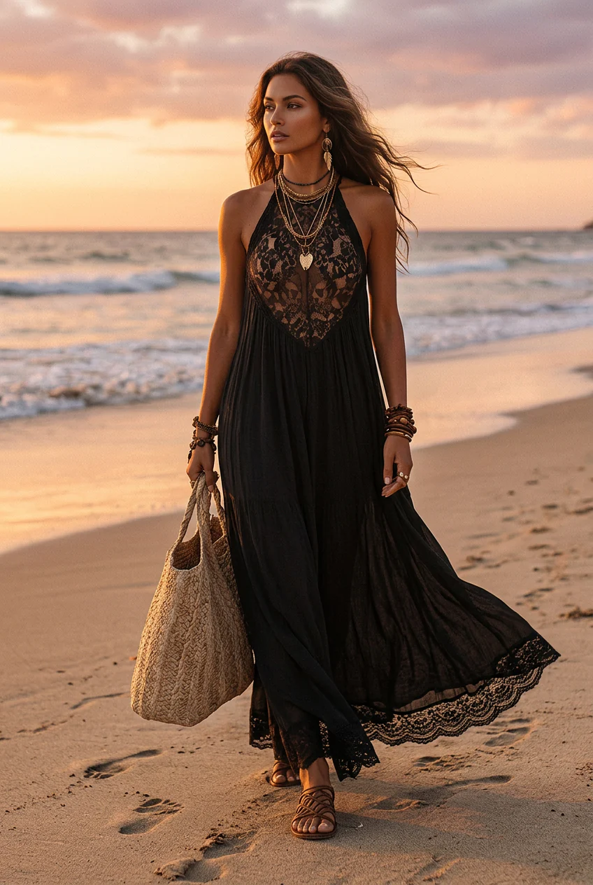 Elegant Bohemian Sleeveless Soft Drape Statement Evening Maxi Dress - Image 4