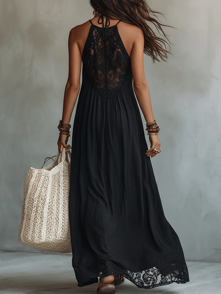 Elegant Bohemian Sleeveless Soft Drape Statement Evening Maxi Dress - Image 5