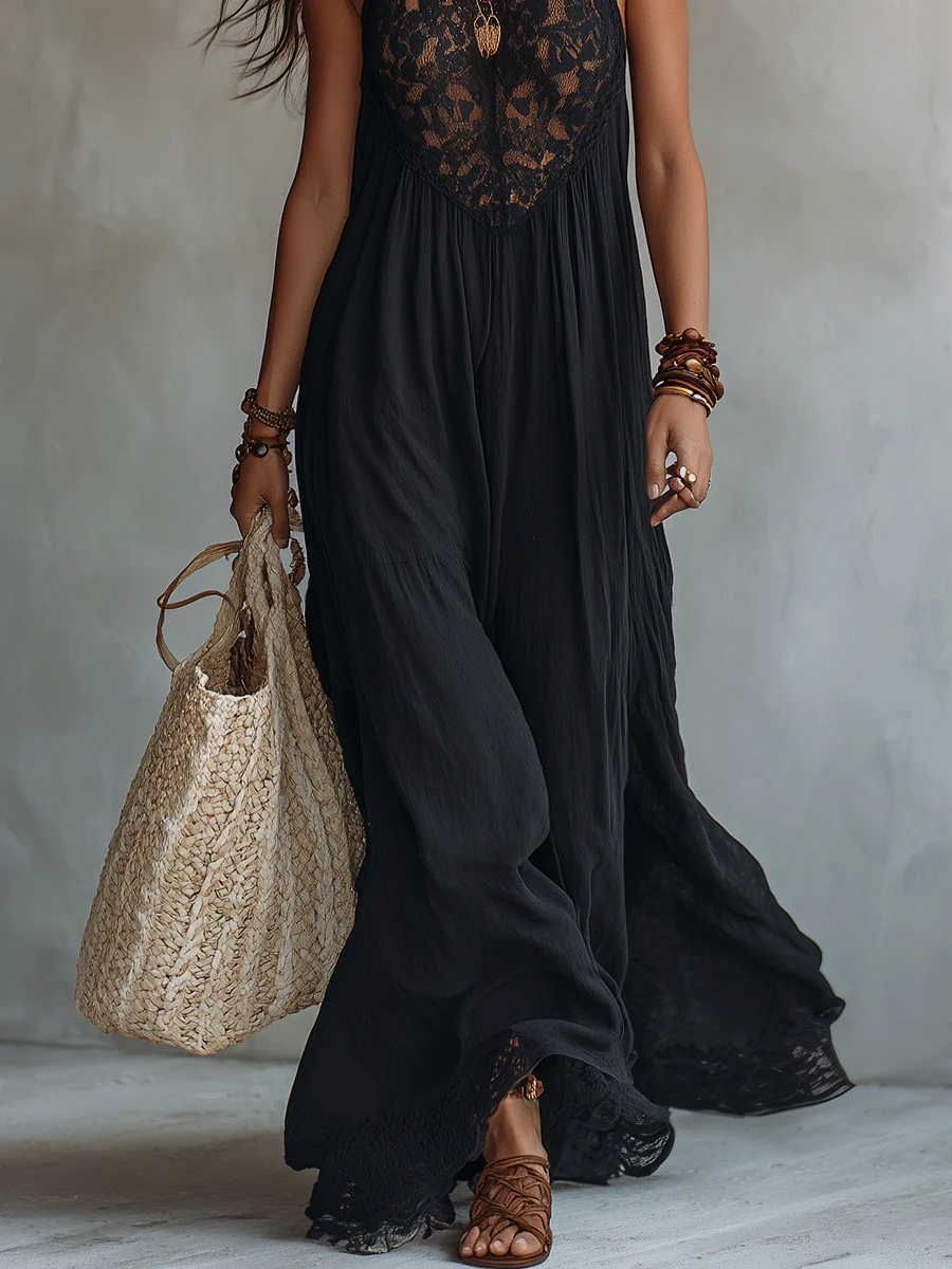 Elegant Bohemian Sleeveless Soft Drape Statement Evening Maxi Dress - Image 8