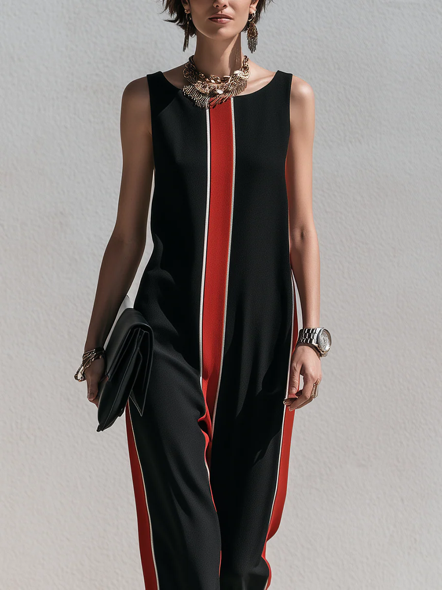 Elegant Color Blocked Striped Jumpsuit - Image 2