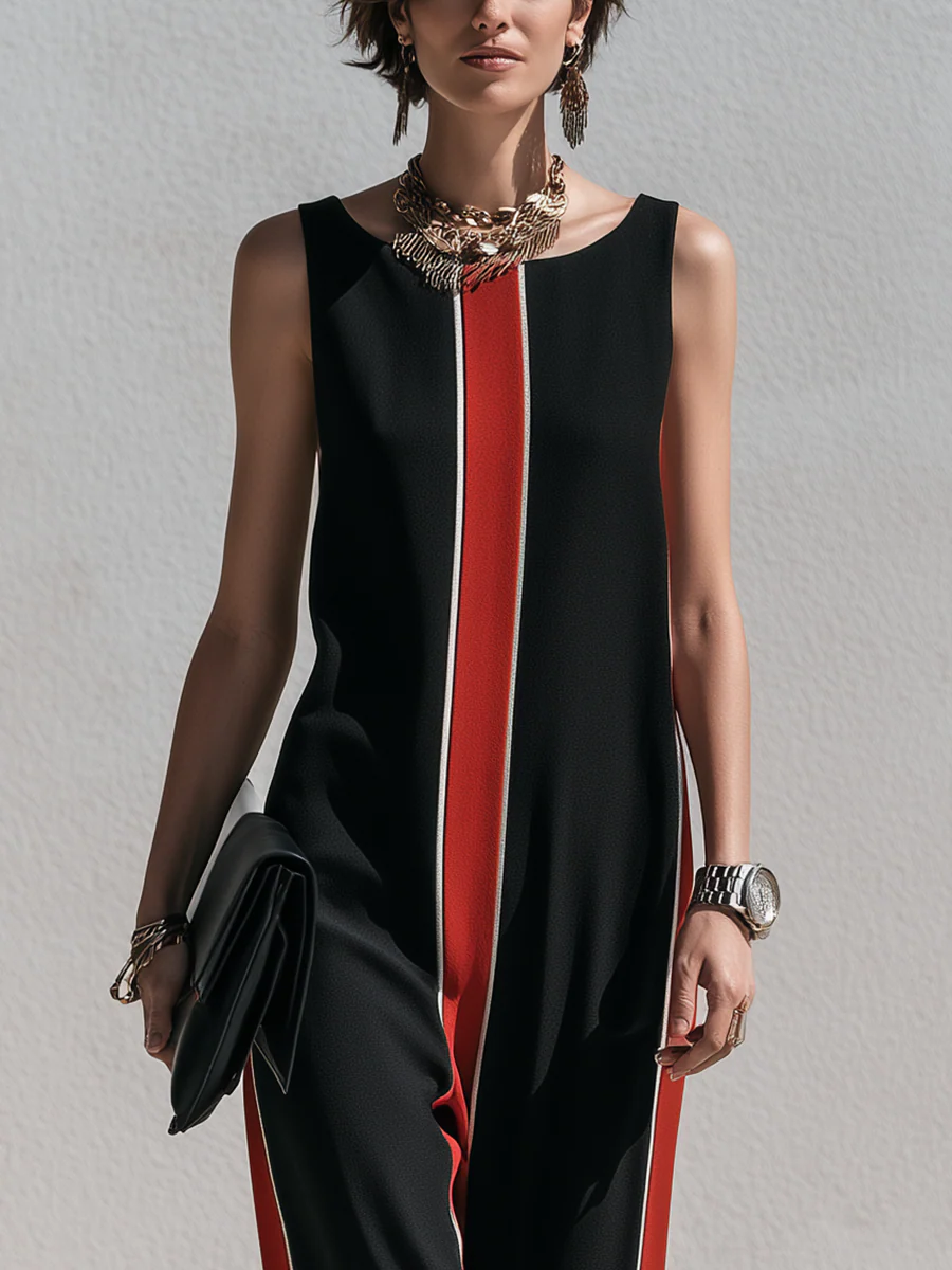 Elegant Color Blocked Striped Jumpsuit - Image 3