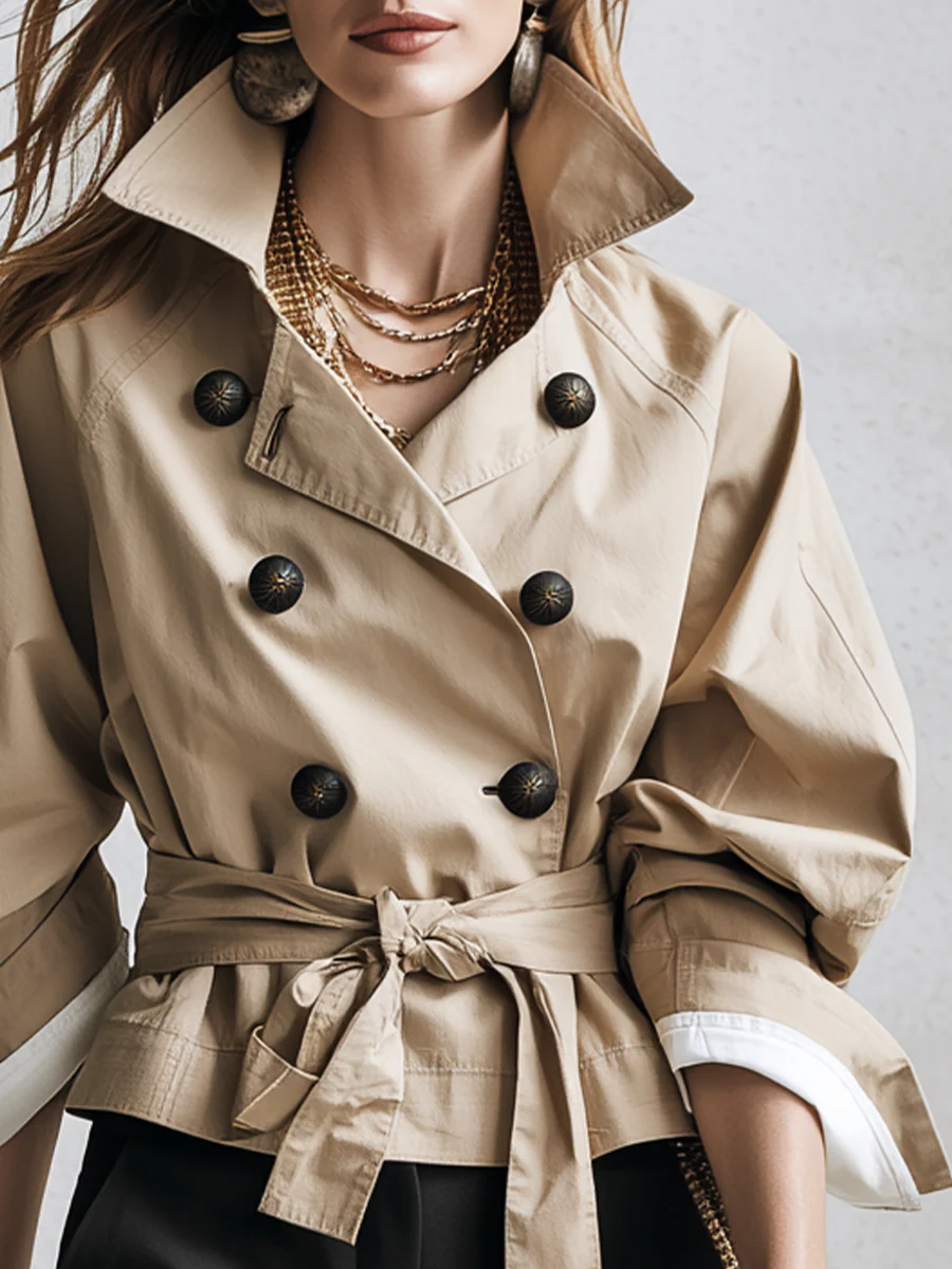 Elegant Double Breasted Belted Trench Coat - Image 3