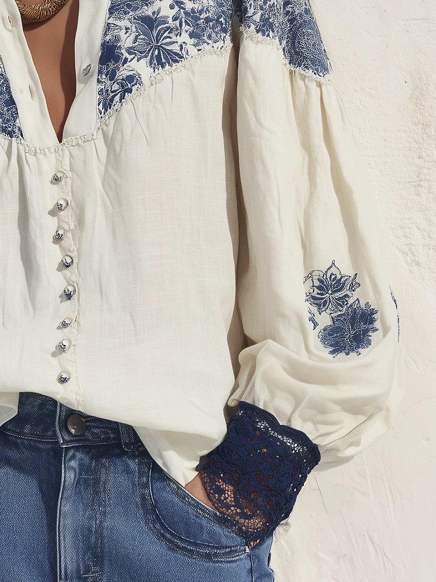 Elegant Floral Button-Front Shirt - Image 3