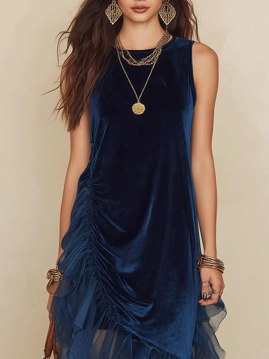Elegant Vacation Deep Blue Asymmetrical Mesh Hem Maxi Dress - Image 2