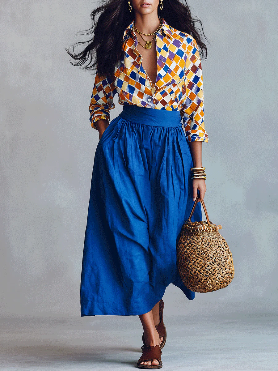 Elegant Vacation Mediterranean Blue Two-Piece Boho Set