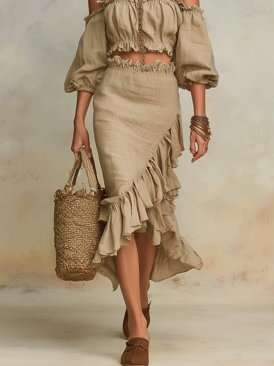 Elegant Vacation Natural Linen Boho Co-Ord Set - Image 3