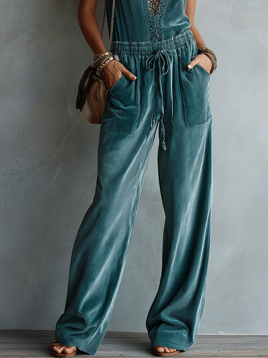 Elegant Vacation Ocean Teal Velvet Utility Jumpsuit - Image 3