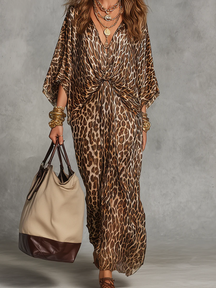 Elevated Leopard Print Twist-Front Maxi Dress - Image 2