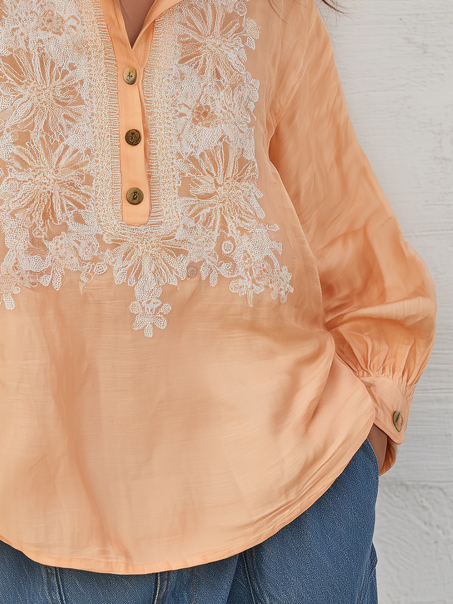 Graceful Apricot Floral Embroidered Blouse - Image 3