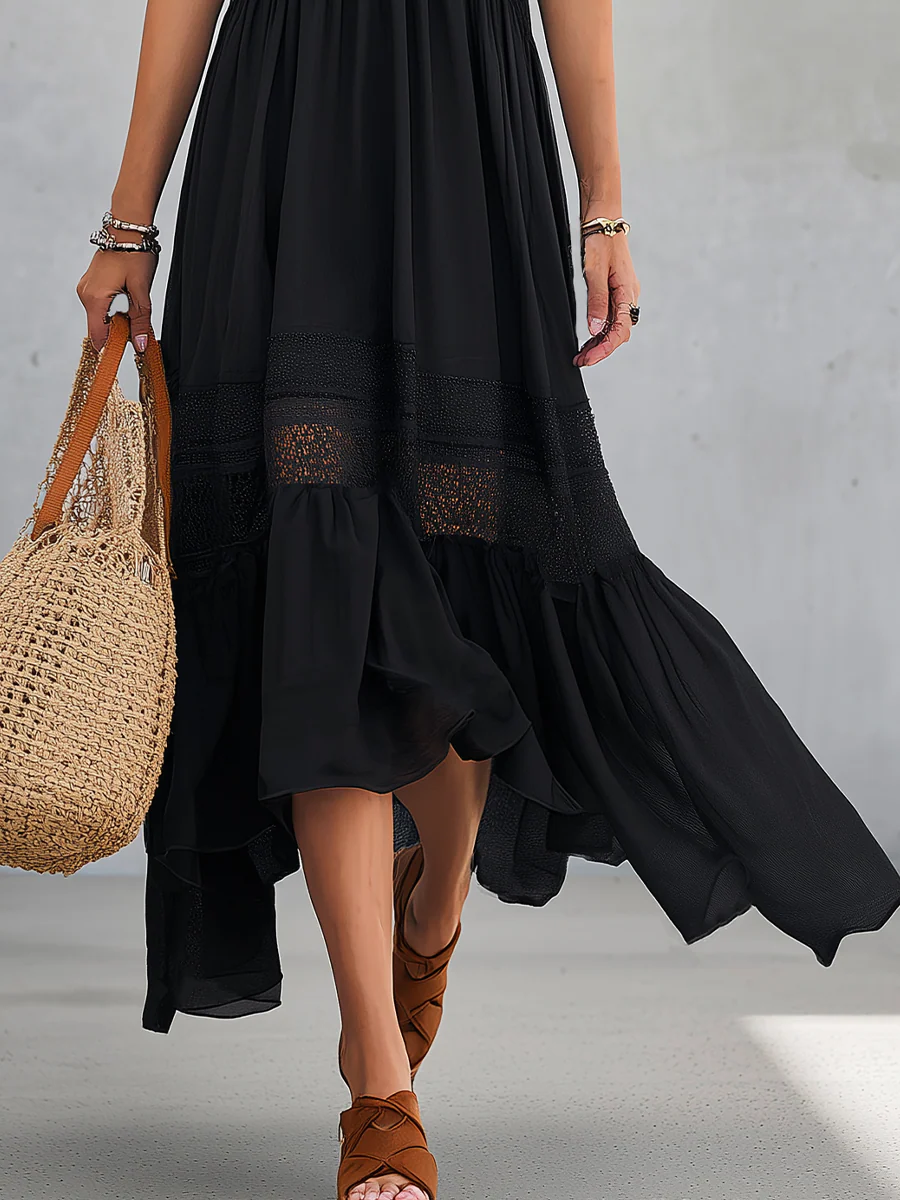 Graceful Black Lace V-Neck Midi Dress - Image 3