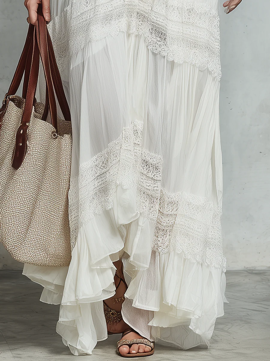 Graceful Ivory Lace Panel Maxi Dress - Image 3