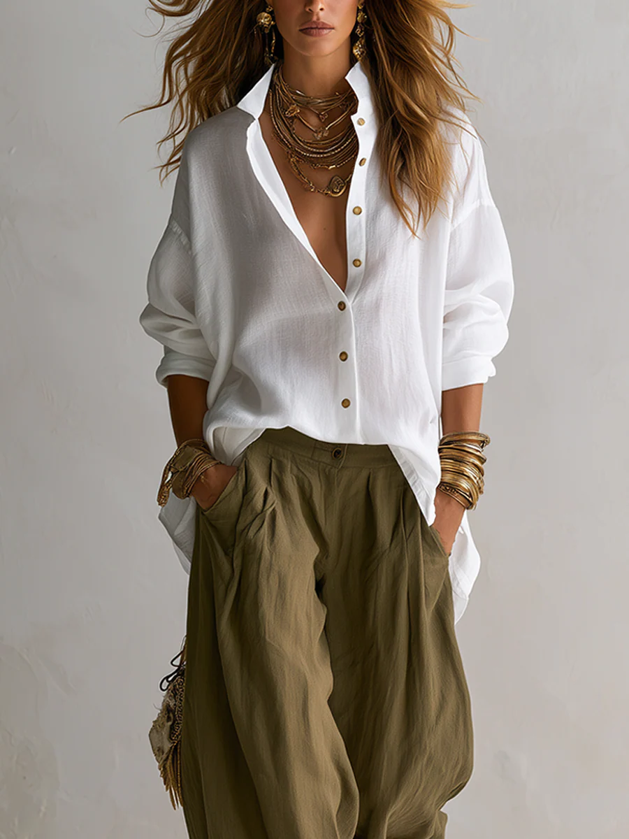 Linen Shirt Paired With Olive Green Lantern Pants Suit - Image 2