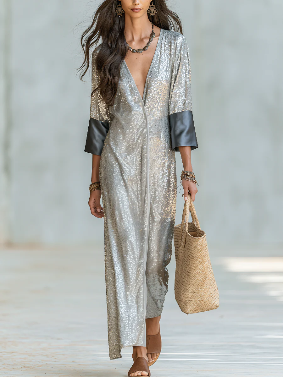 Luminous Silver Sequin Maxi Dress