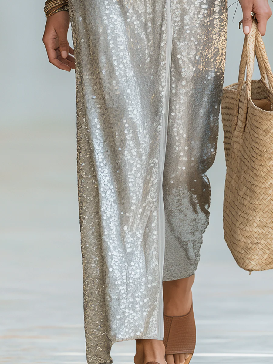 Luminous Silver Sequin Maxi Dress - Image 3