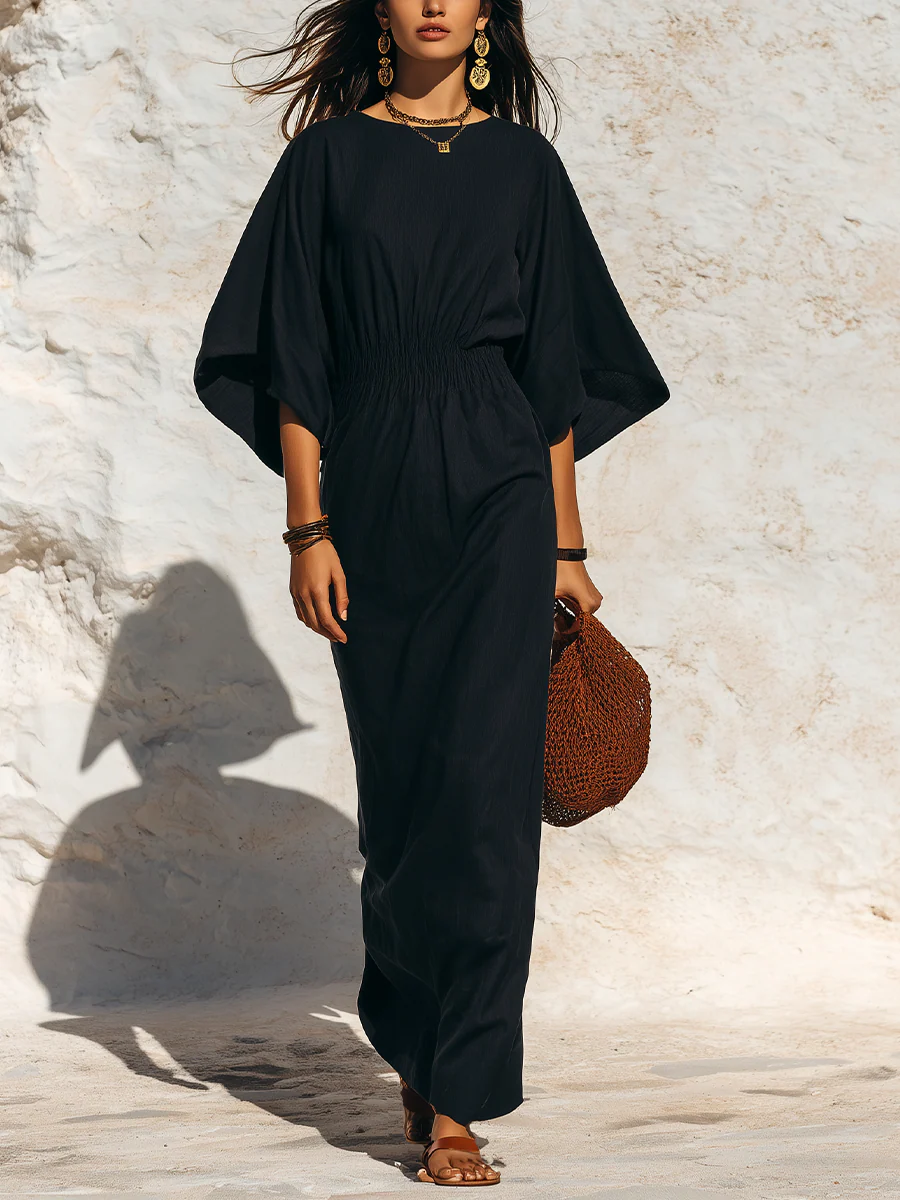 Minimalist Black Dolman Sleeve Maxi Dress