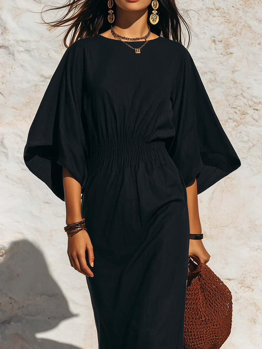Minimalist Black Dolman Sleeve Maxi Dress - Image 2