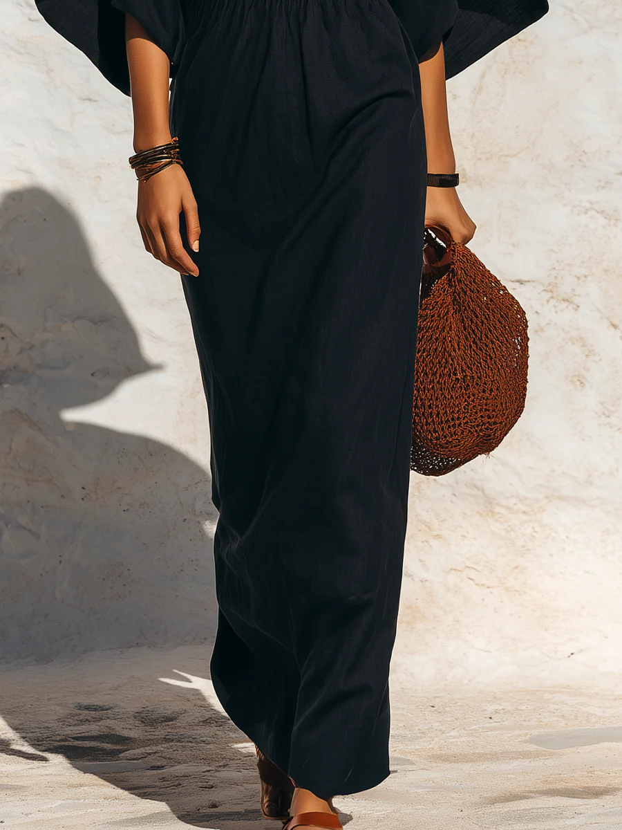 Minimalist Black Dolman Sleeve Maxi Dress - Image 3