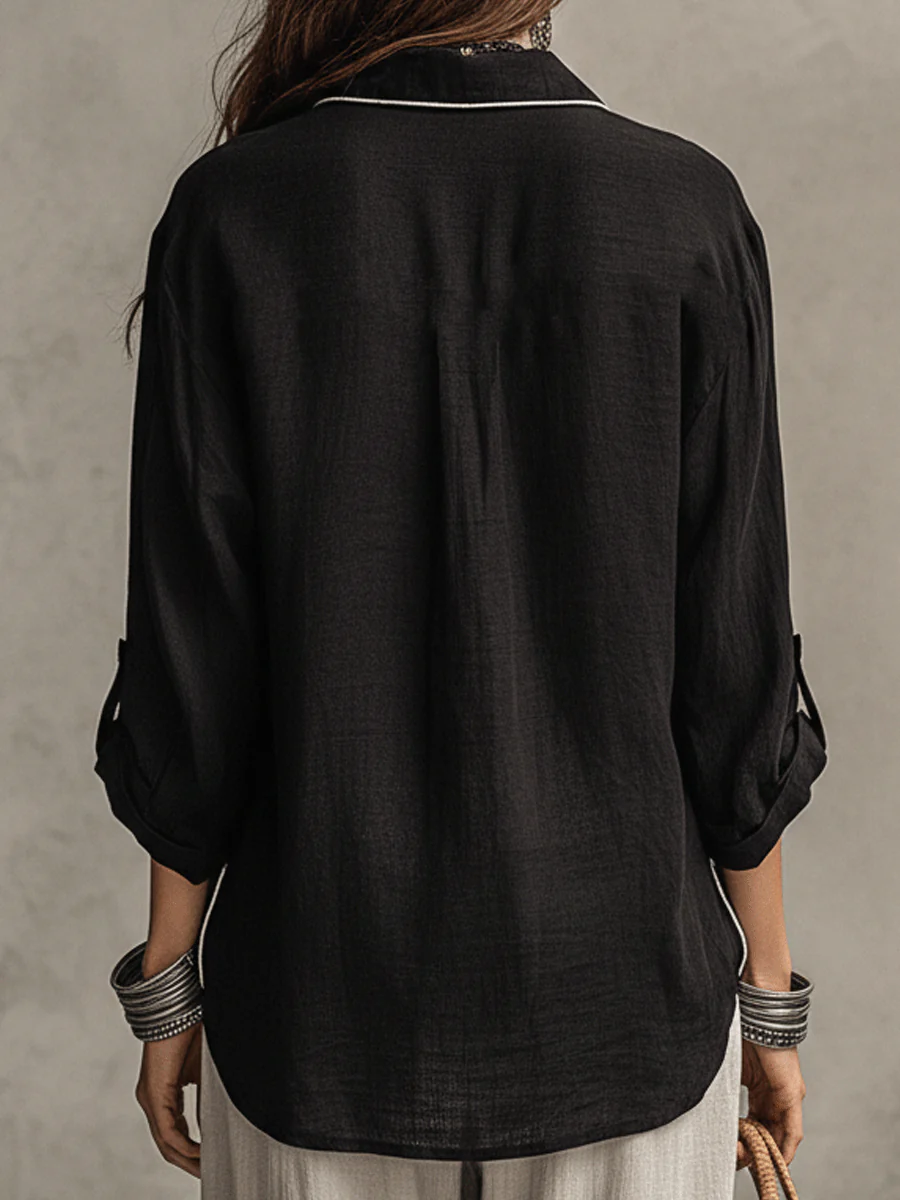 Modern Bohemian Effortless Black Linen Shirt - Image 4