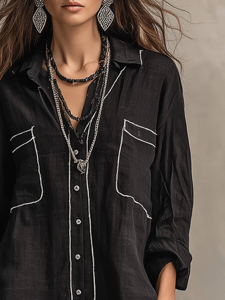 Modern Bohemian Effortless Black Linen Shirt - Image 5