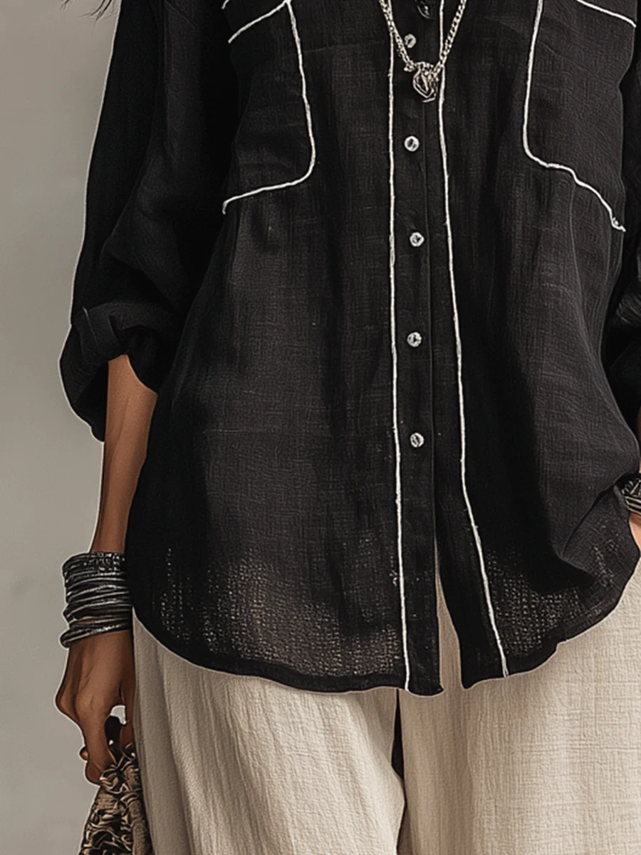Modern Bohemian Effortless Black Linen Shirt - Image 6
