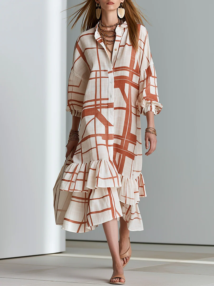 Modern Bohemian Geometric Print Layered Maxi Dress