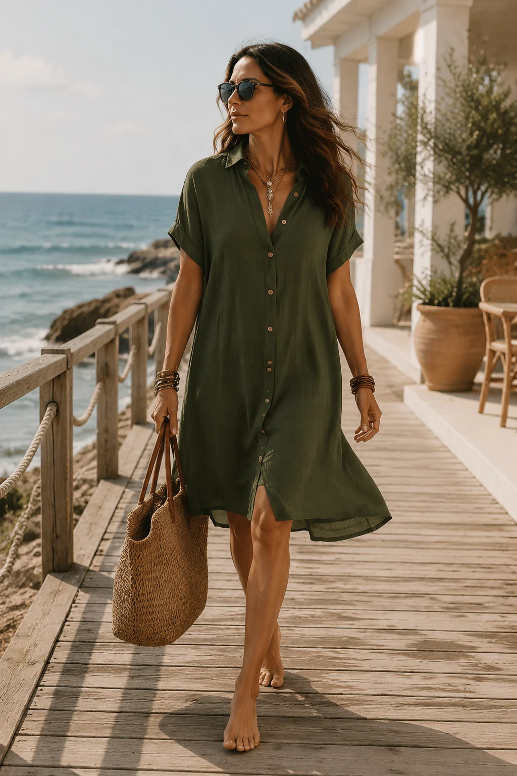 Modern Boho Effortless Black Linen Relaxed Midi Dress - Image 6