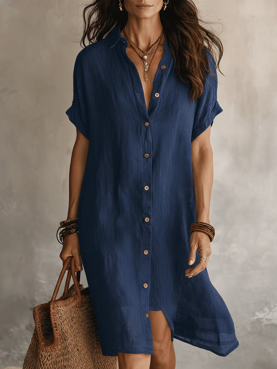Modern Boho Effortless Black Linen Relaxed Midi Dress - Image 9