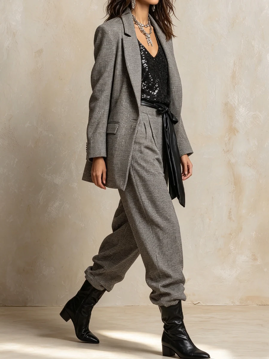 Modern Taupe Textured Suit Set - Image 2