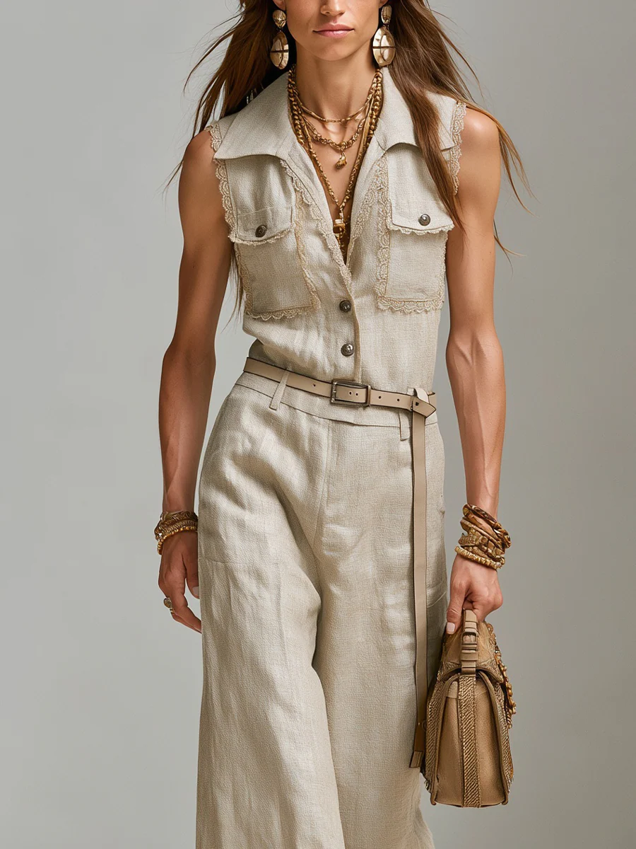 Natural Ivory Linen Jumpsuit - Image 2