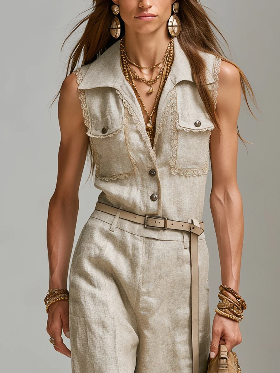 Natural Ivory Linen Jumpsuit - Image 3