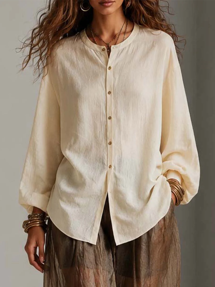 Old Money Style Cotton-Linen Shirt And Tencel Linen Wrinkled Wide-Leg Pants Two-Piece Set - Image 2