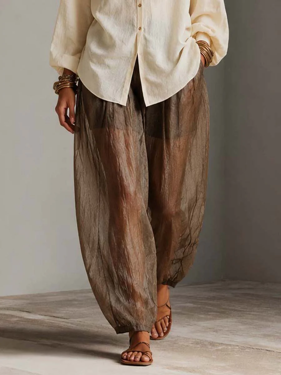 Old Money Style Cotton-Linen Shirt And Tencel Linen Wrinkled Wide-Leg Pants Two-Piece Set - Image 3