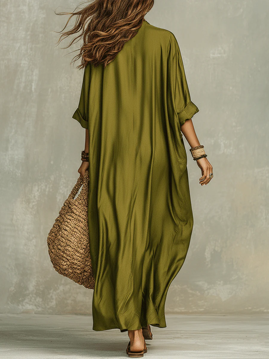 Olive Green Relaxed Bohemian Maxi Dress - Image 2