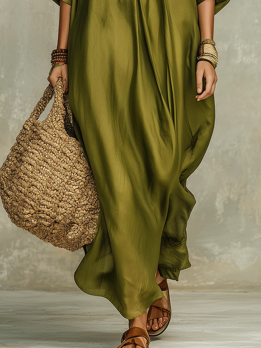 Olive Green Relaxed Bohemian Maxi Dress - Image 5
