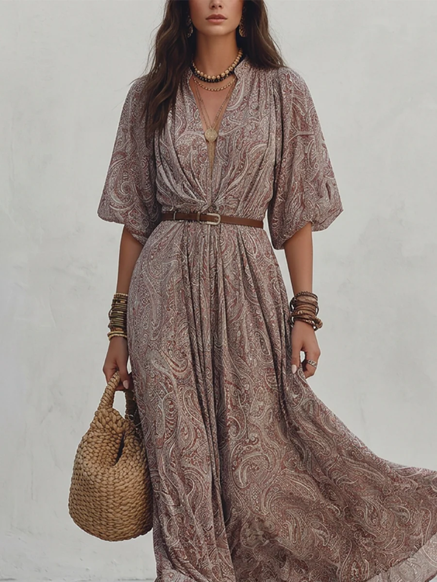 Paisley Breeze Belted Maxi Dress - Image 2