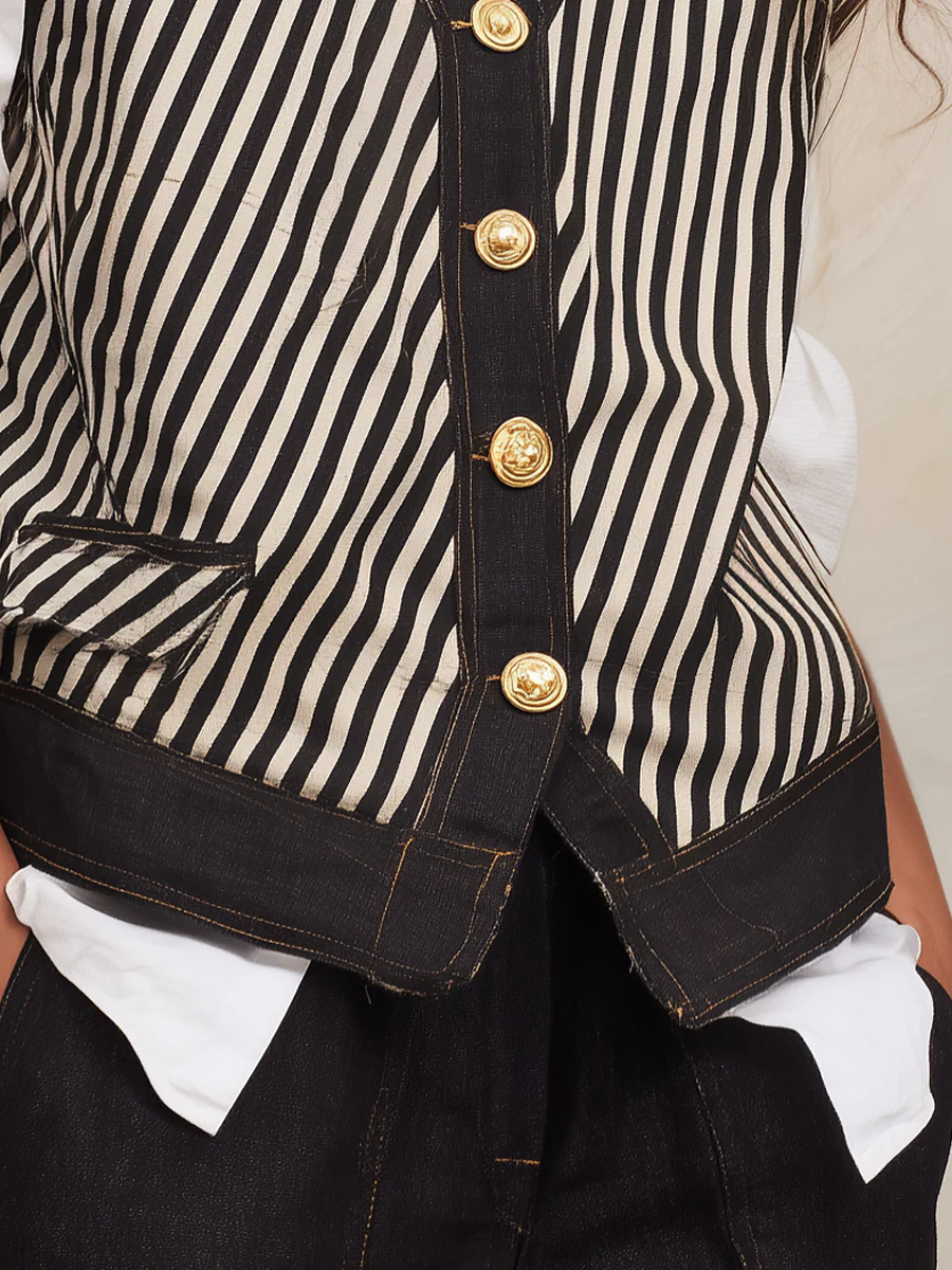 Refined Black Stripe Tailored Vest - Image 2