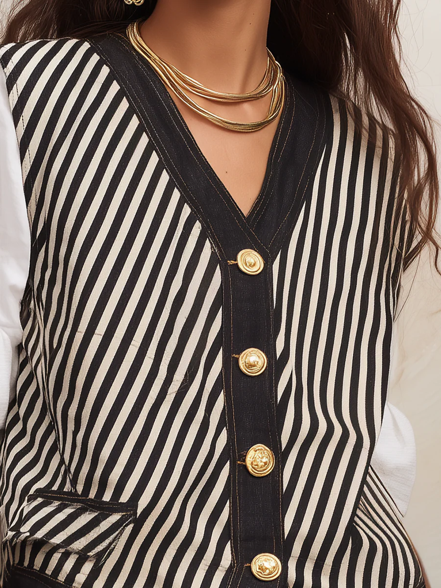 Refined Black Stripe Tailored Vest - Image 3