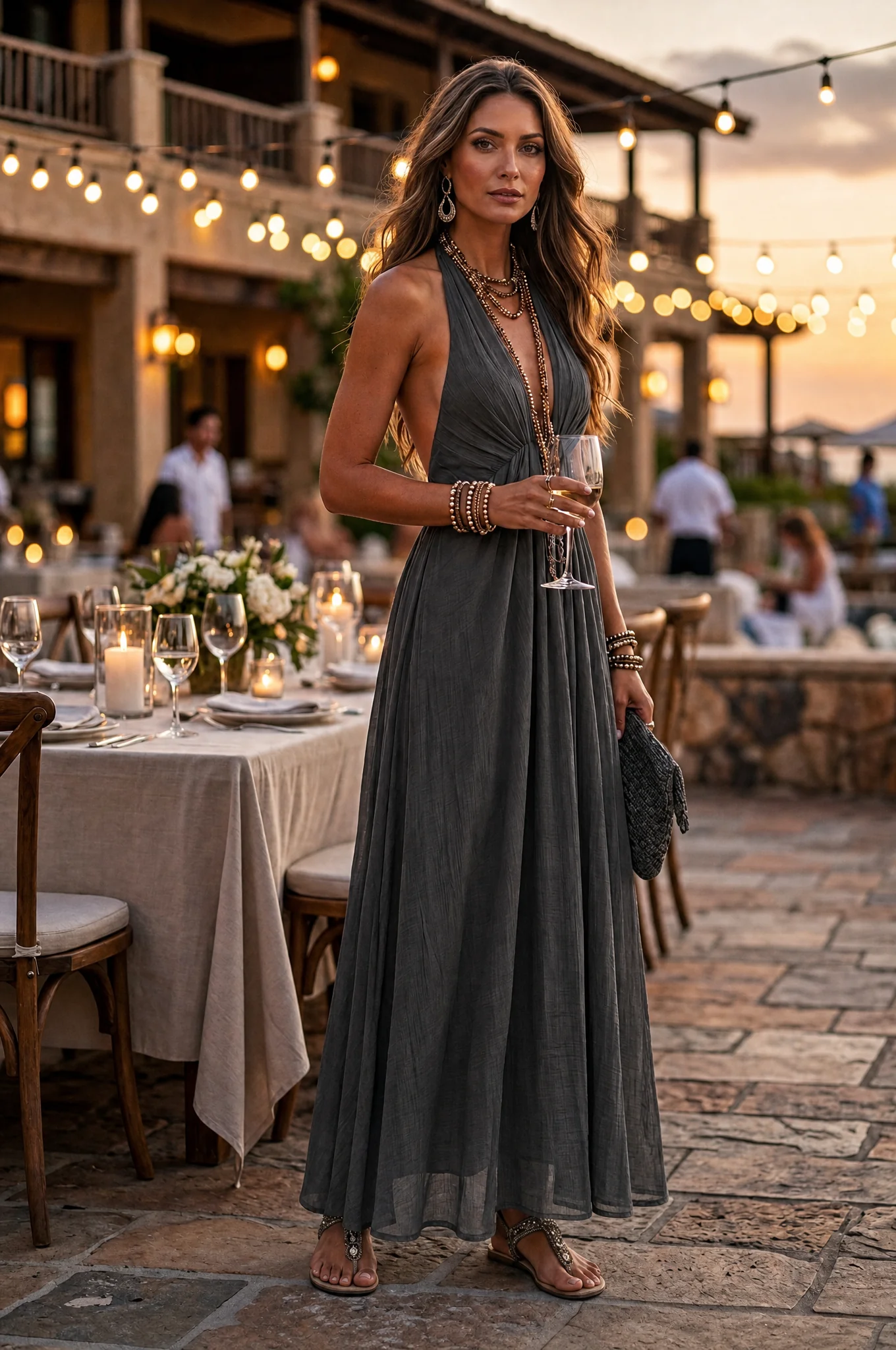 Refined Bohemian Draped Halter Maxi Dress - Image 4