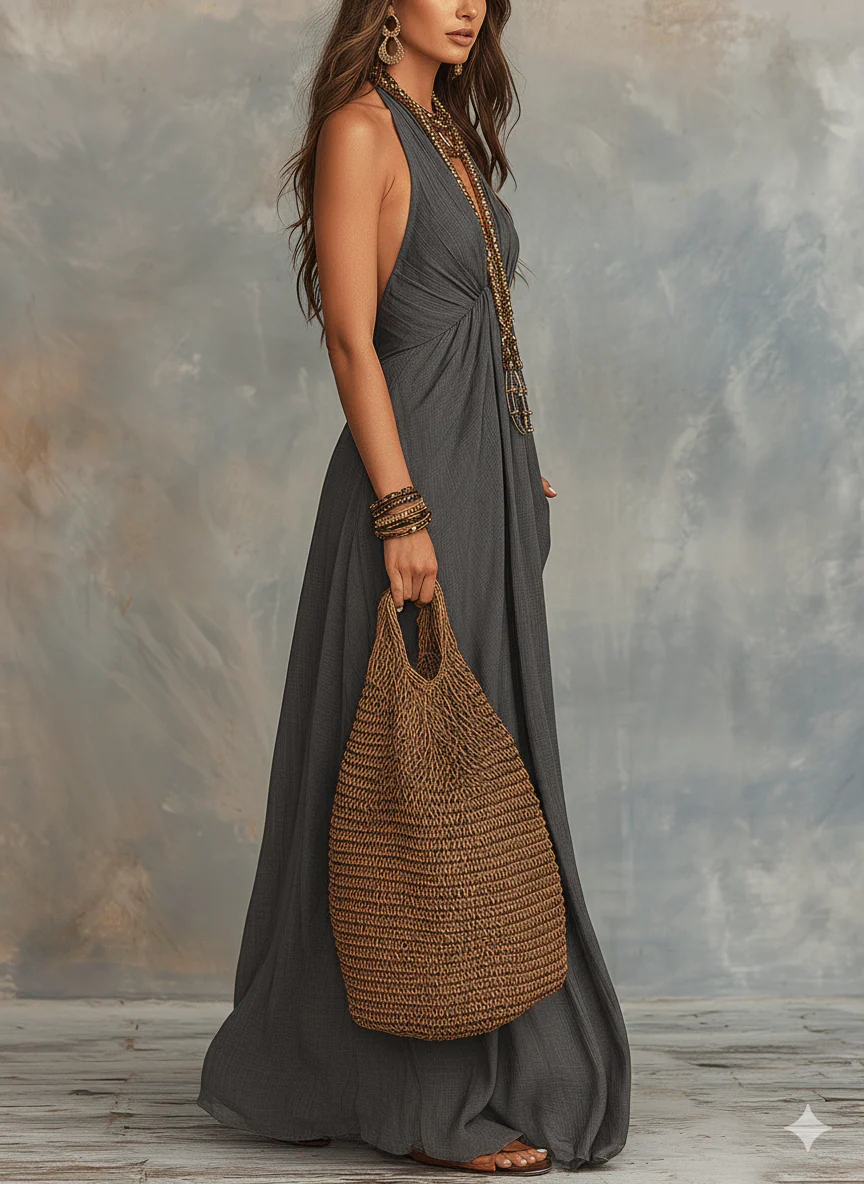 Refined Bohemian Draped Halter Maxi Dress - Image 6