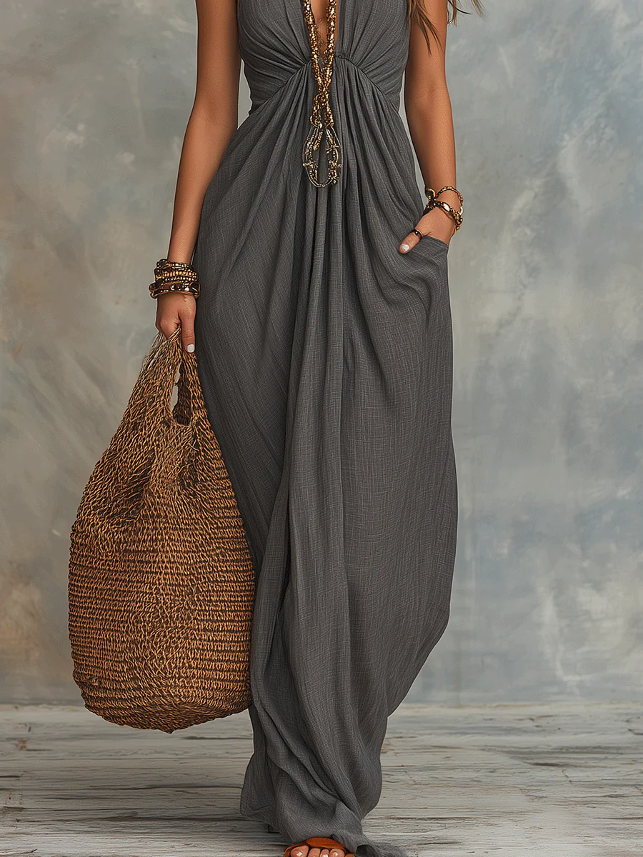 Refined Bohemian Draped Halter Maxi Dress - Image 9