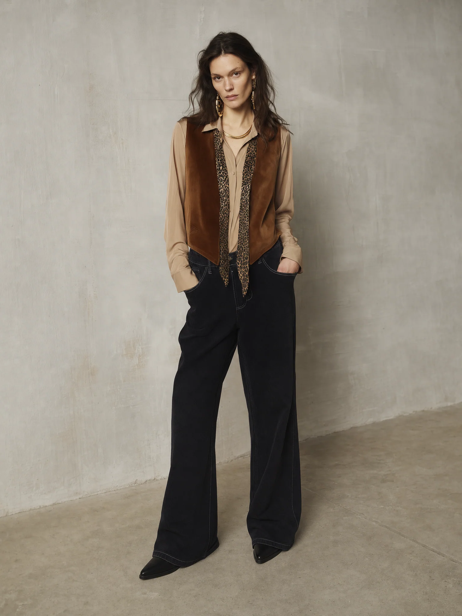 Refined Camel Suede Leopard Accent Two-Piece Set - Image 4