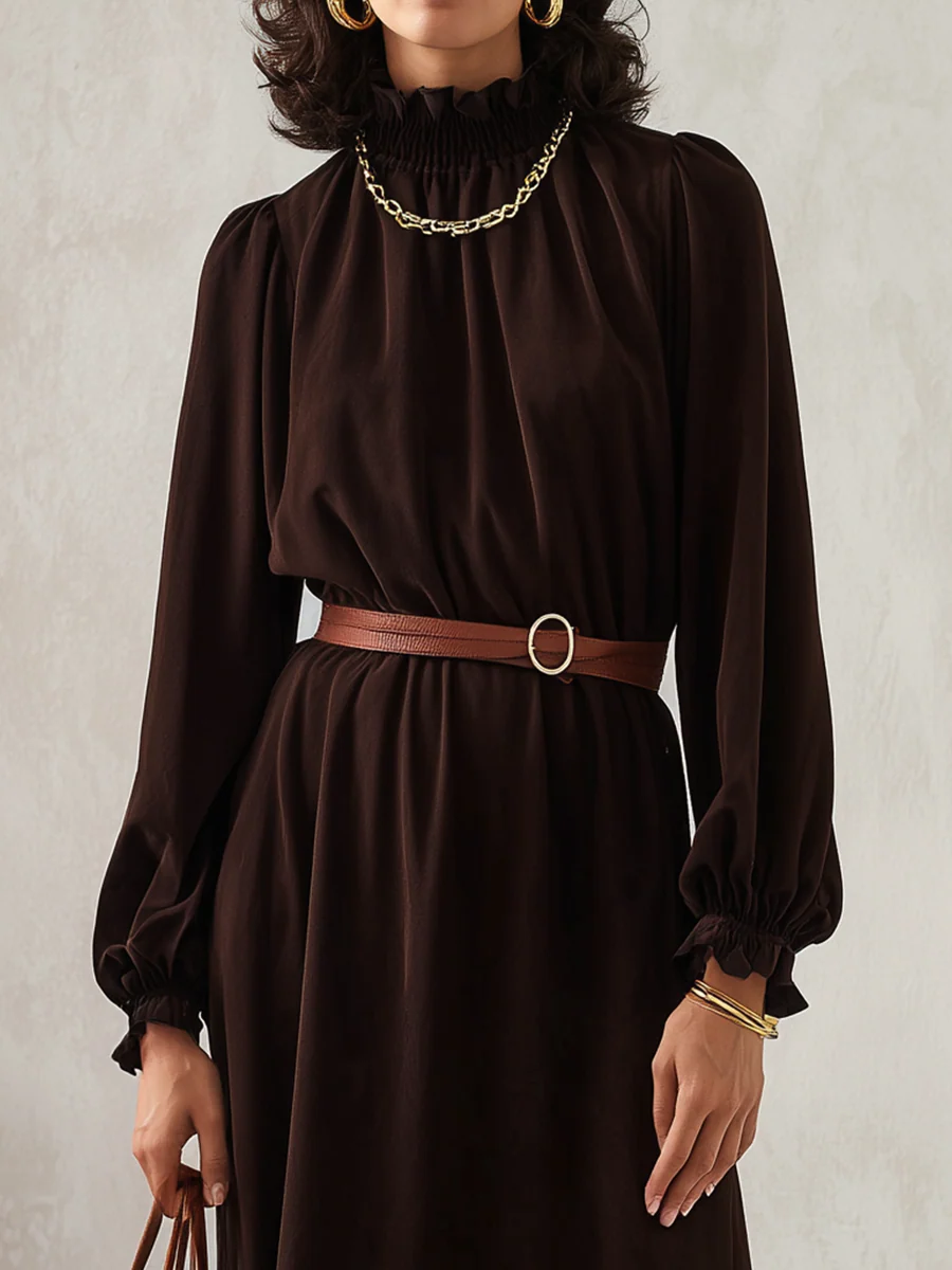 Refined Espresso Smocked Neck Maxi Dress - Image 2