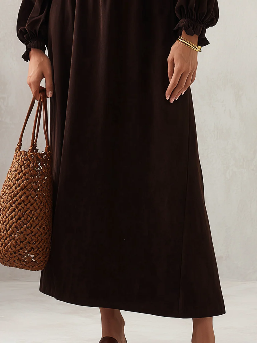 Refined Espresso Smocked Neck Maxi Dress - Image 3